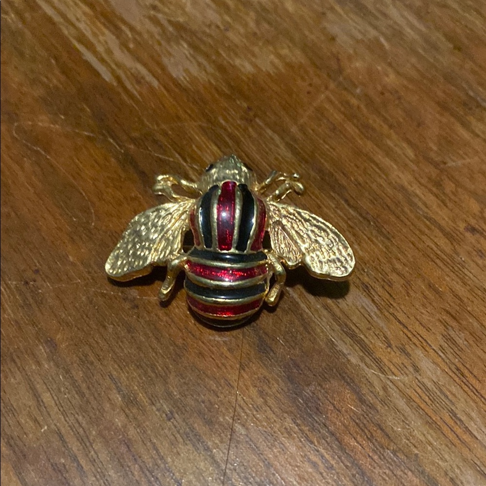 Gold and Red Bee Brooch